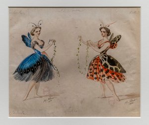 Kaynak. Ludwig Minkus ve Leo Delibes tarafından bale. Kostüm modeli.1866. Kağıt üzerine kalem ve sulu boya.