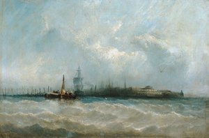 Batarya ve Kale Bahçesini Gösteren Limandan New York, 1858. by Alfred Copestick