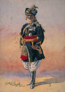Onursal Yerli Emir Nawab Sir Hafız Muhammed Abdullah Han, KCIE, Binbaşı GF MacMunn tarafından 'Hindistan Orduları' için illüstrasyon, 1911, 1910