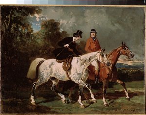 ""Ata binmek"" (Ride) Kadın yan eyere biner. Alfred de Dreux (1810-1860) tarafından yapılan tablo 1840-1855 Dim 24x32 cm Saint Petersburg, inziva yeri müzesi