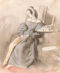 Sandalyede Uyuyan Bir Hanımın Çalışması by Alfred Edward Chalon