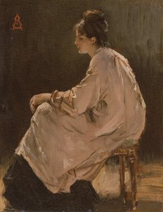 Oturan Kız (gemide yağ) by Alfred Emile Stevens