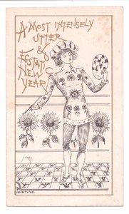 Bir Estetik sanatçı resminin Viktorya Dönemi Yeni Yıl Kartı, c.1881 (tek renkli) by Alfred Gray