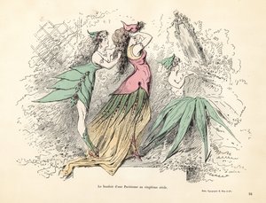 20. yüzyılda Parisli bir kadın yatak odasının karikatürü. by Alfred Grevin