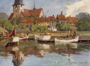 Danimarka: Bornholm, Ronne Harbour (renkli taş) by Alfred Heaton Cooper
