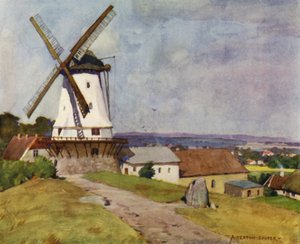 Danimarka: Dybbol Mill, Sonderborg, 1864 Savaş Alanında (renkli taş) by Alfred Heaton Cooper