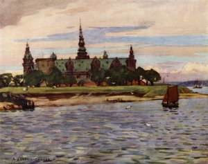 Danimarka: Helsingor, Kronborg Kalesi (renkli taş) by Alfred Heaton Cooper