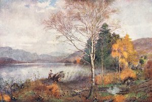 Göller Bölgesi: Kömür Yakanlar, Coniston Gölü (renkli lito) by Alfred Heaton Cooper