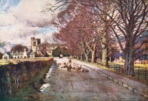 Göller Bölgesi: Crosthwaite Kilisesi, Keswick (renkli litografi) by Alfred Heaton Cooper