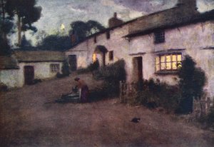 Göller Bölgesi: Ay Işığı ve Lamplight, Coniston (renkli taş baskı) by Alfred Heaton Cooper