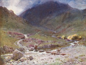 Göller Bölgesi: Stepping-stones, Far Easedale, Grasmere (renkli lito) by Alfred Heaton Cooper