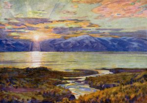 Midnight Sun over Lake Torne Trask, from Abisko  by Alfred Heaton Cooper