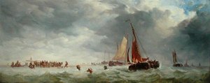 Scheveningen Plajı (panelde yağ) by Alfred Herbert