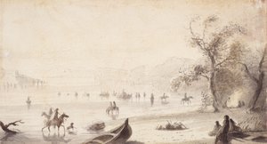 Platte Boyunca Boğa Gezintisi, 1837 dolayları (kağıt üzerine çizim) by Alfred Jacob Miller