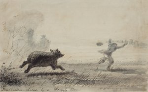 Fontenelle Bir Boz Ayı Tarafından Kovalandı, 1837 dolayları (kalem, mürekkep ve kağıt üzerinde yıkama) by Alfred Jacob Miller