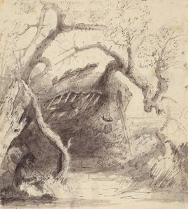 Indian Cabin on the Platte, 1837 dolayları (kalem ve mürekkep ve kağıt üzerinde yıkama) by Alfred Jacob Miller