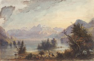 Göl Manzarası, Rocky Dağları, 1837 dolayları (kağıt üzerine suluboya) by Alfred Jacob Miller