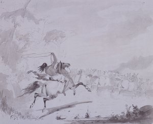 Kement Fırlatma, c.1837 (gri kart üzerine gri yıkamalı kalem ve mürekkep) by Alfred Jacob Miller