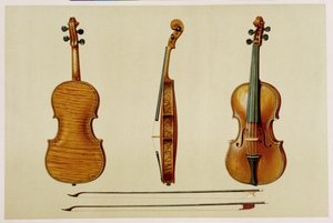 Antonio Stradivarius (c.1644-1737) tarafından 1679'da 'Müzik Aletleri'nden (renkli lito) yapılan Hellier kemanı by Alfred James Hipkins