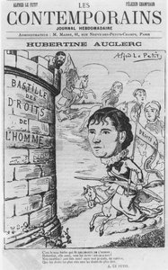 Caricature of Hubertine Auclerc 1848-1914 from Les Contemporains magazine, 1890 colour litho