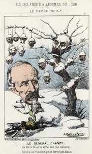 Le Perce-Neige: General Antoine Alfred Eugène Chanzy (1823 - 1883) hakkında karikatür - hasta. 15/01/1871 tarihinden itibaren “Günün Çiçekleri, Meyveleri ve Sebzeleri” by Alfred Le Petit