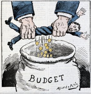 Zavallı vergi mükellefi, İmparatorluğa teşekkürler! : vergiler ve bütçe üzerine karikatür - A. Le Petitty, “Le Sans-Culotte”da”