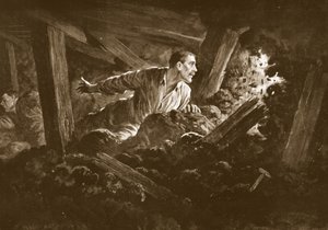 Sapper W. Hackett, bir maden galerisinde ağır yaralı yatan bir yoldaşını bırakmayı reddediyor by Alfred Pearse