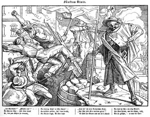 Totentanz 1848: Ölüm, devrimci vatandaşlara öncülük ediyor by Alfred Rethel