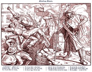 Totentanz 1848: Ölüm, devrimci vatandaşlara öncülük ediyor by Alfred Rethel