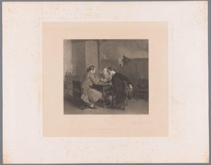 Bir masada üç sigara içen adamla iç mekan Les Bons Amis (nesne üzerindeki başlık) by Alfred Revel