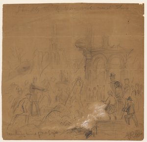 1871 Şikago Yangınından Sonra Bir Kasa İçin Harabeleri Aramak (kalem ve kağıt üzerinde tebeşir) by Alfred Rudolph Waud