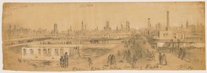 1871 Chicago Yangını sırasında doğuya bakan Erie Street Köprüsü