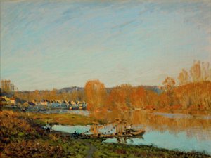 Sonbahar: Bougival yakınlarındaki Seine Nehri kıyıları by Alfred Sisley