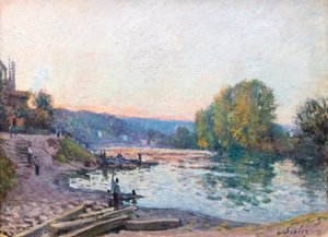 Seine kıyıları, alacakaranlıkta güneş ışığı etkisi, tarih bilinmiyor (tuval üzerine yağlı boya) by Alfred Sisley