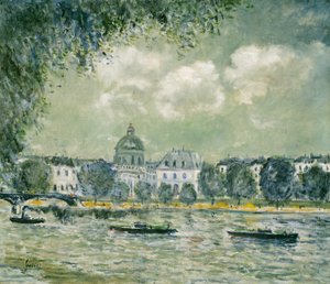 Institut de France ve Pont des Arts ile Seine boyunca manzara by Alfred Sisley