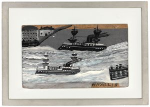 Savaş zamanında gambotlar (panelde yağ) (ayrıca bkz. 1074078) by Alfred Wallis