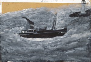 Trol ve İskele (kart üzerine yağ) by Alfred Wallis