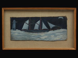 Cornish kıyılarında trol teknesi, 1930 dolayları by Alfred Wallis