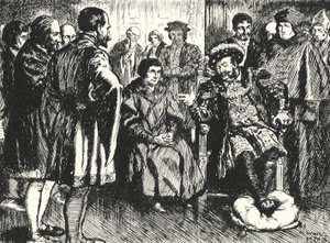 Henry VIII Mahkemesinde Sir Thomas More, krallara direnerek onu eğlendirmek için bir şeyler söyletmeye çalışıyor