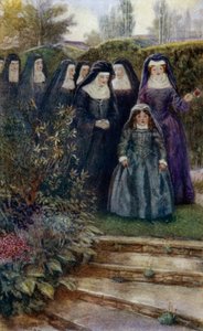 Rahibeleriyle birlikte manastır bahçesinde yürüyen genç Marie-Angelique Arnauld by Alfred Wallis Mills