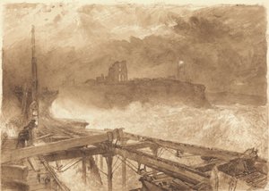 Tynemouth İskelesi Çalışması - Gün Batımında Lambaları Yakmak by Alfred William Hunt