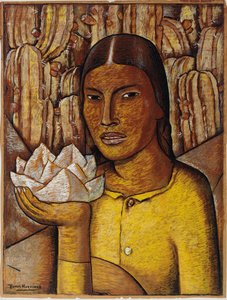 Reina Xochitl (gazete üzerine guaj boya)