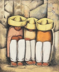Dinlenen Kızılderililer, c.1935 (karttaki mizaç ve kömür) by Alfredo Ramos Martinez