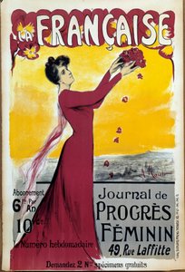 Kadınların ilerlemesinin dergisi “La francaise” posteri. Abonelik için arayın. Alice Kub-Casalonga