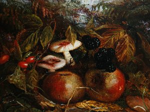 Mantar, Elma ve Böğürtlen ile Natürmort by Alice M Wilson