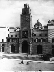 Piazza della Vittoria with Mussolini Tower, Brescia (b/w photo)