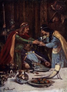 Doğu Anglia Kralı II. Aethelbert'in Mercia II. Offa'nın karısı Cynethryth tarafından zehirlenmesi, 794 (renkli taş) by Allan (after) Stewart