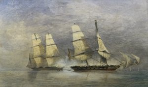 İspanyol Köle Brig'i Yakalayan 'Kara Şaka', 'Almirante' Benin Körfezi'nde, 1 Şubat 1829 (kağıt üzerine suluboya) by Allan Duncan
