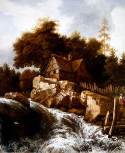 Köylülerin Yolda Olduğu Kayalık Bir İskandinav Manzarası (tuval üzerine yağlı boya) by Allart van Everdingen