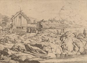 Üç Keçili Nehir Kıyısında Tekne, muhtemelen c. 16451656. by Allart van Everdingen